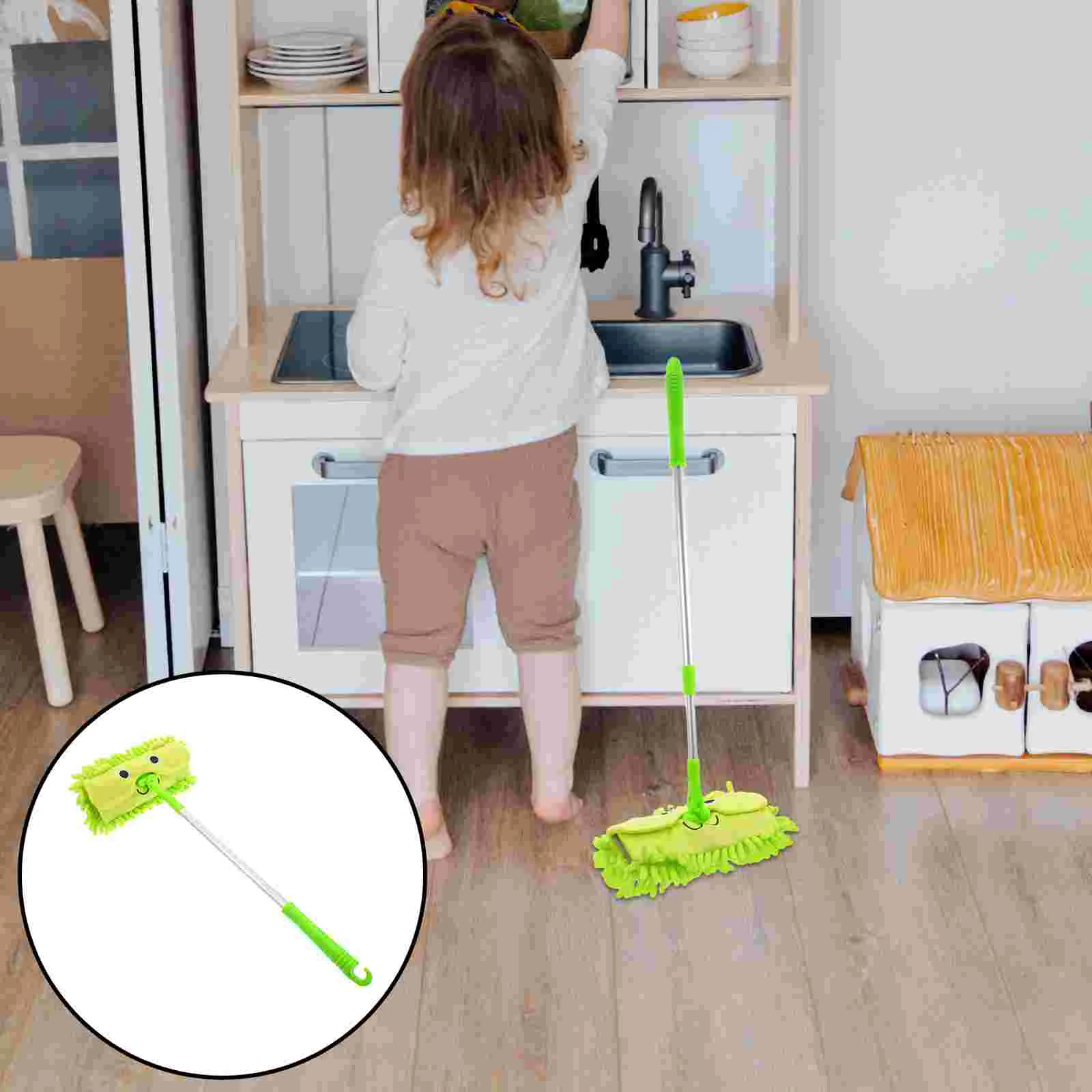 Mini Mop Toy Set Plastic Kids Plaything Green Cartoon Pretend Play Housework Toys Increase Child Hands On Ability Ideal Party