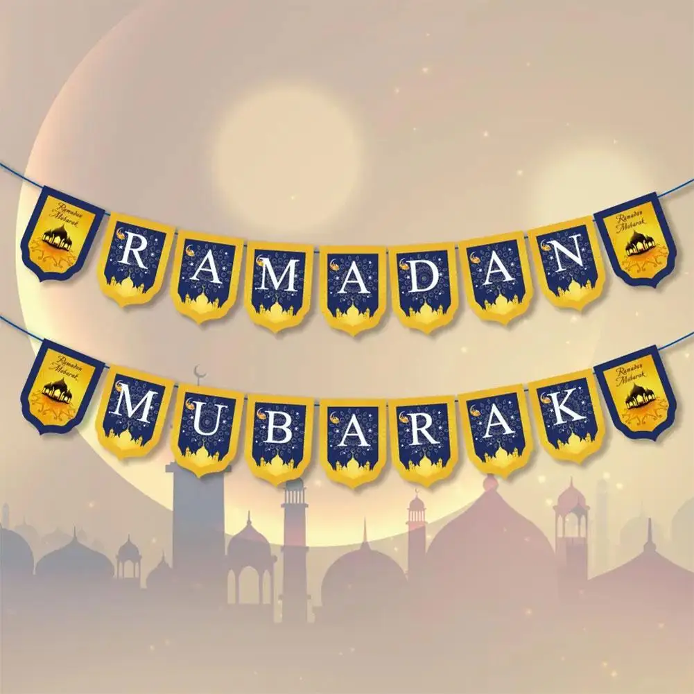

EID Mubarak & Ramadan Kareem Banner Party Decorations - Star Moon Hanging Ornament & Umrah Mubarak Decoration for Home Z4V7