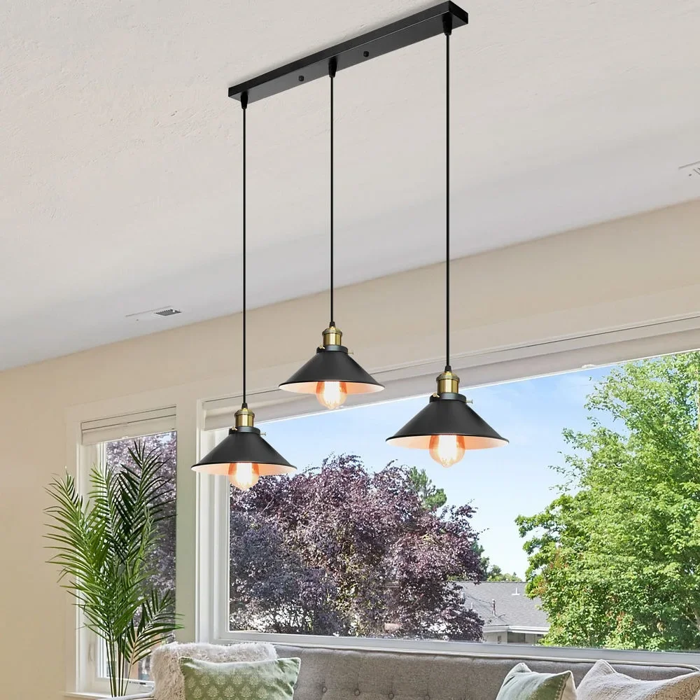 

Industrial Pendant Light for Kitchen Island Hanging Lamp Black Metal Shade Modern Fixtures for Dining Living Room Bar Hallway