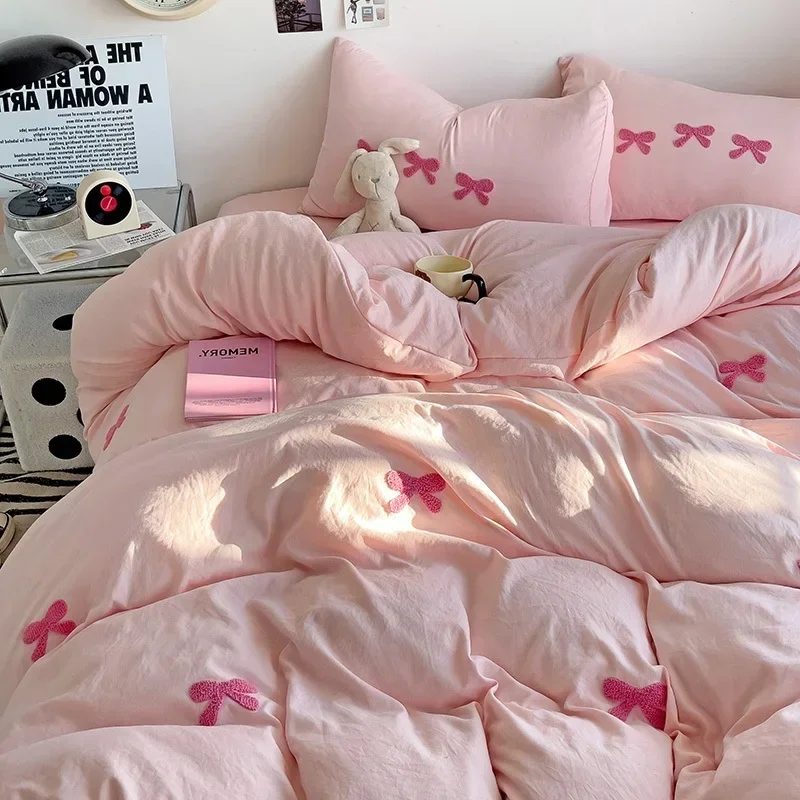 Pink Bow Embroidered Duvet Cover Set 2