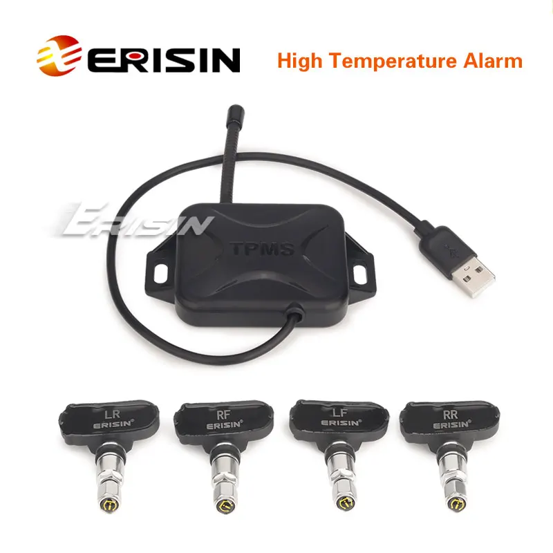 Car Tire Pressure Monitor Car Tire Pressure Sensor USB TPMS Module 4 Sensors For All Car Stereos Android 8.1 9.0 10.0 Above Auto Radio
