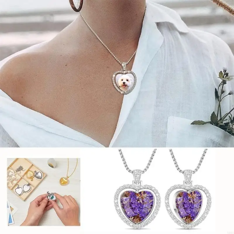 Doppelseitiger Herz anheizt Halskette Set rotierende Inlay -Tablettschmuck machen Accessoires für modische Frauen Mädchen Y08E – Detail 1
