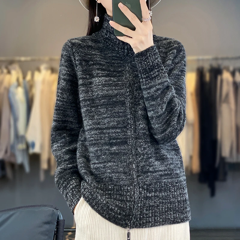 AutumnWinter100WoolCashmereThickeningSweaterWomenTurtleneckKnittedFiguredGauze