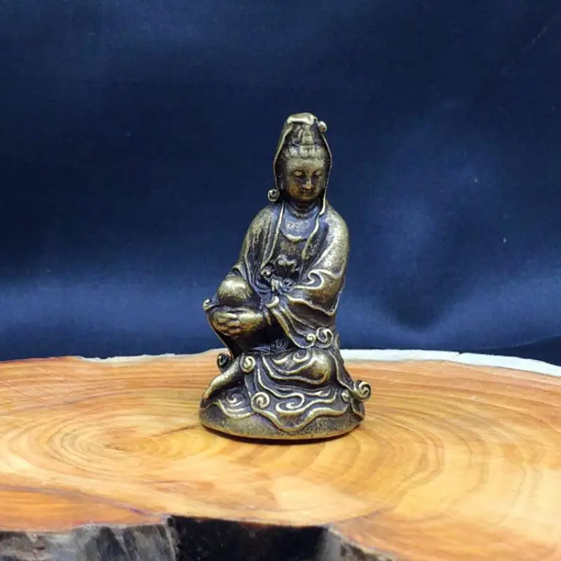 42Mm Raccogli Curio Buddismo In Bronzo Cinese Sedersi Statua Di Guan Yin Della Dea Di Kwan-Yin