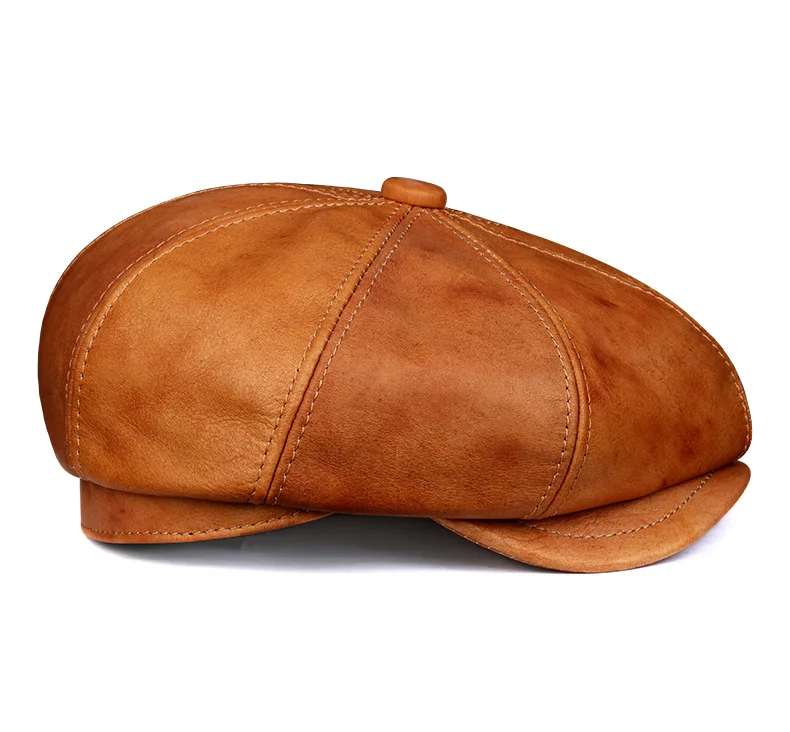 Leder Hut Baskenmütze Männer Herbst britischen Retro Rindsleder achteckigen Hut Winter Zeitungs junge Maler Mütze Kaffee Boina Hombre – Detail 9
