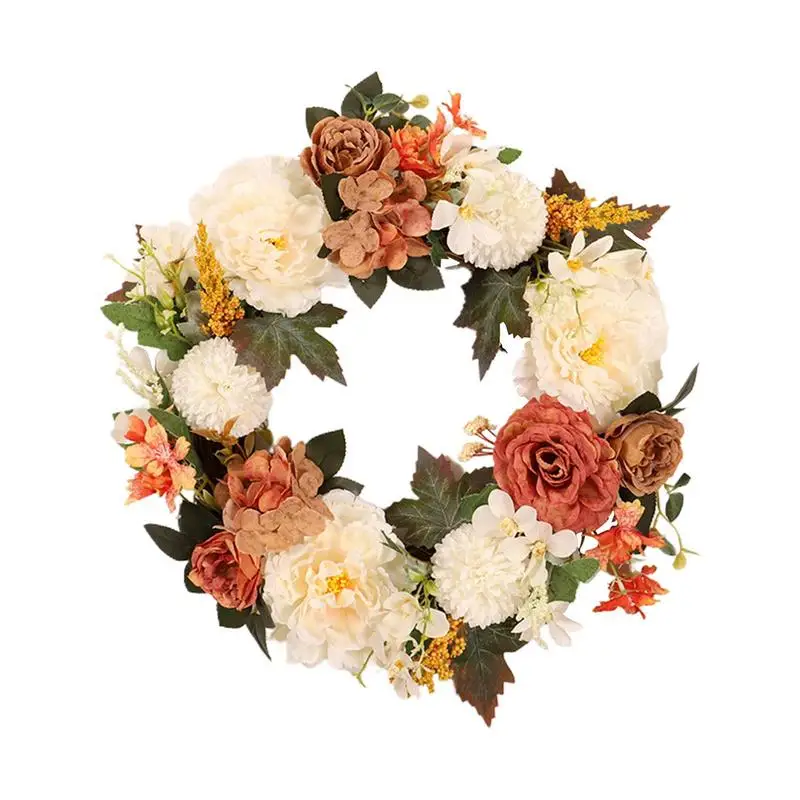 

Artificial Camellia Fall Wreaths For Front Door Garland Hangable Thanksgiving Handmade Wreath Door Ornament For Home Decoration