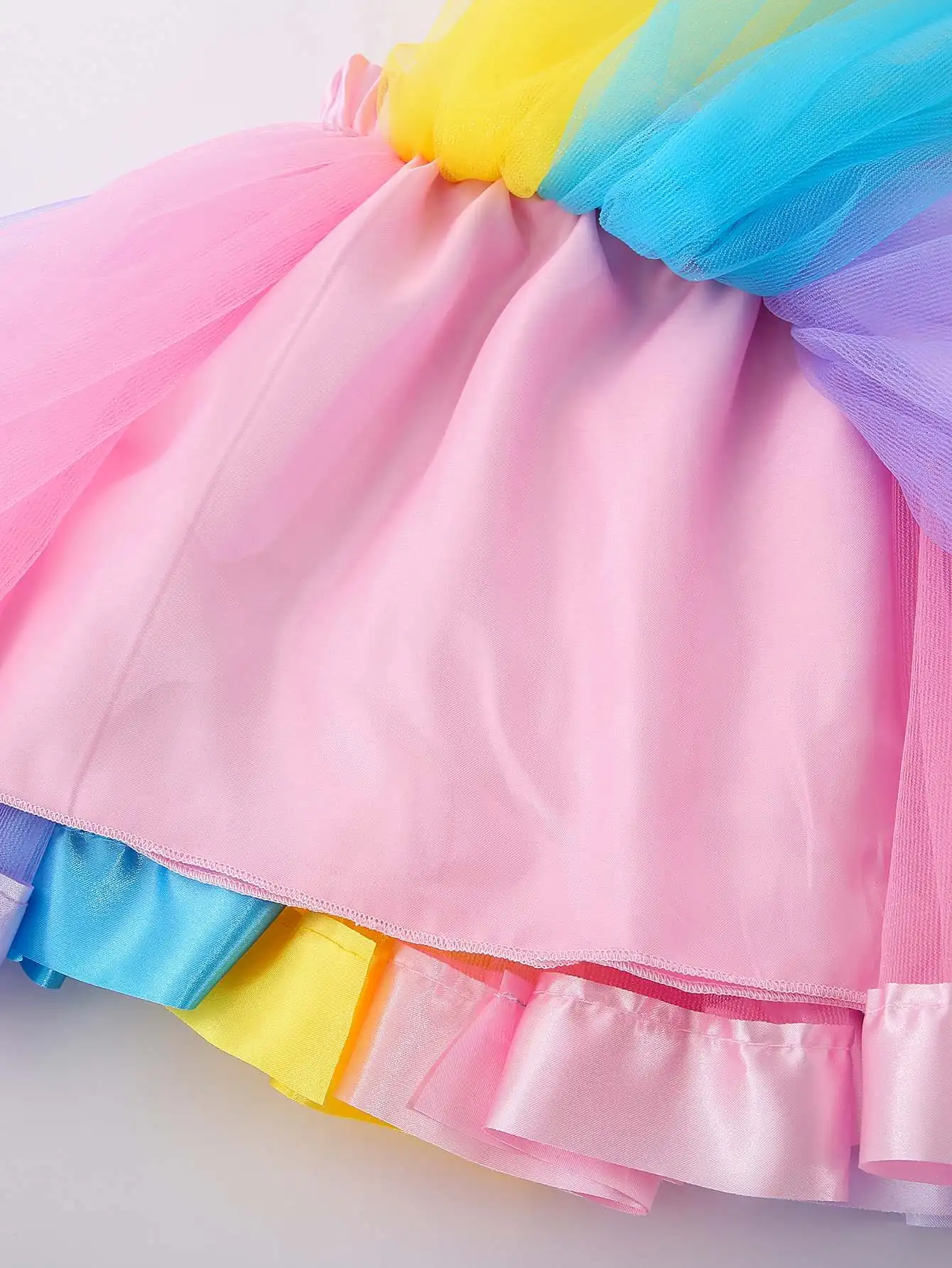 Set di vestiti magici per compleanno per bambini, t-shirt a maniche corte con stampa arcobaleno per ragazze + gonna tutù con fiocco colorato, costume per feste di compleanno per bambini - immagine 5