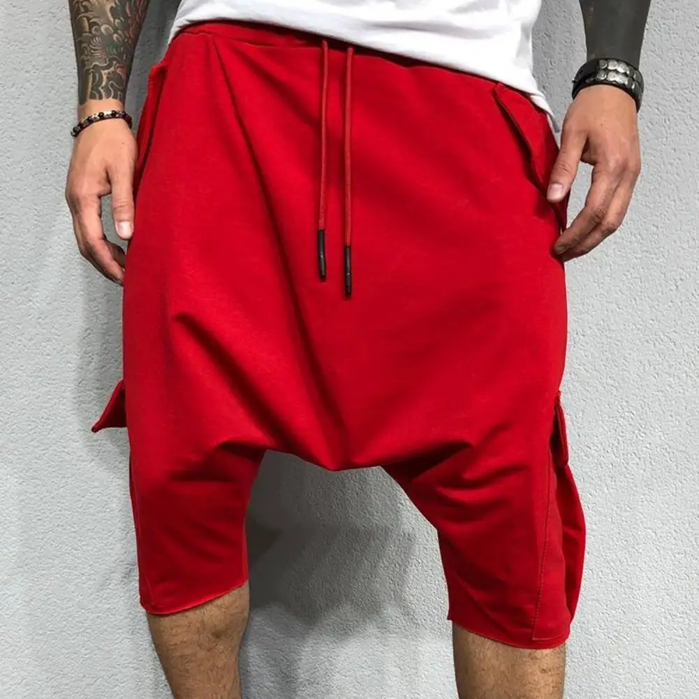 

Cotton Low Crotch Hip Hop Men Pants Baggy Harem Pants Soft Drawstring Solid Color Casual Loose Pants Cropped Trousers