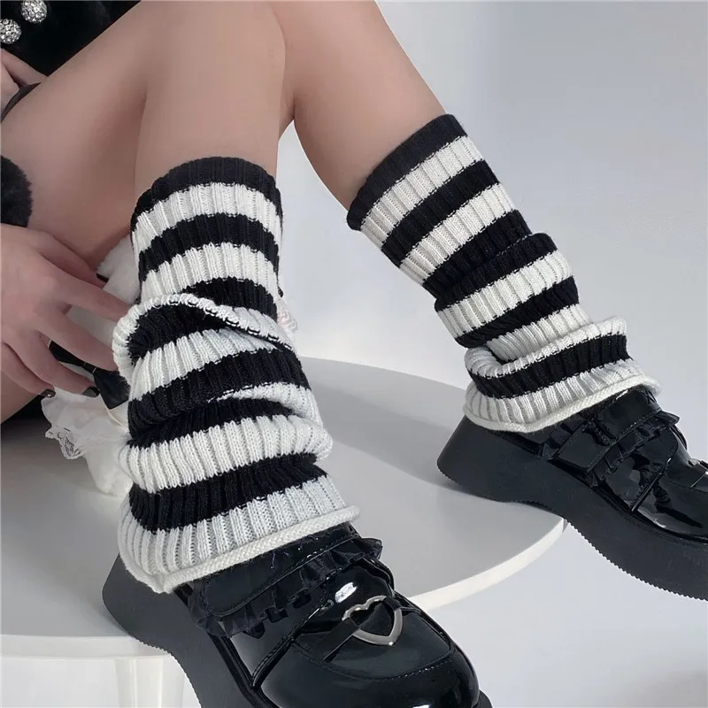 

Ladies Autumn Leg Warmers Women Double Color Stripes/Solid Color Long Boot Socks Leg Cover Sleeve Streetwear for Party Vacation