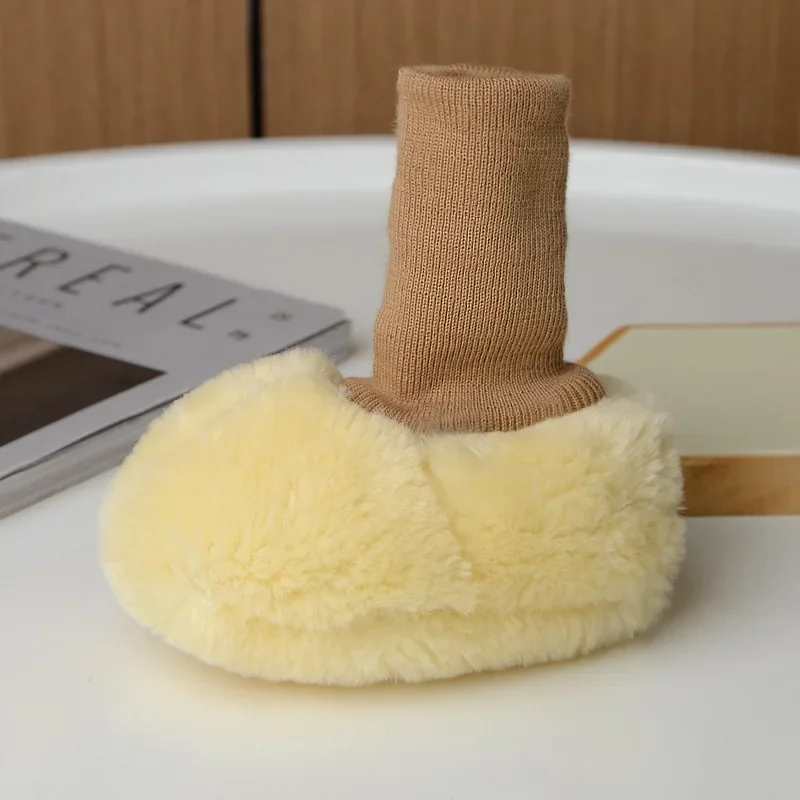 Baby Suede Leather Thick Shoes Infants Winter Plush Warm Booties Fur Girls Booties Unisex Sheepskin Kids Boy Floor First Walkers 6