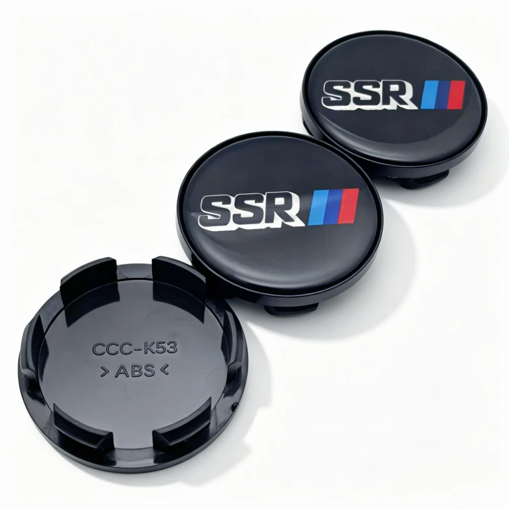 4개 SSR 로고 배지 에폭시 레진 엠블럼 자동차 휠 센터 캡 허브 캡 53MM 클립 48MM 휠 림 허브캡 먼지 커버 자동차 액세서리
