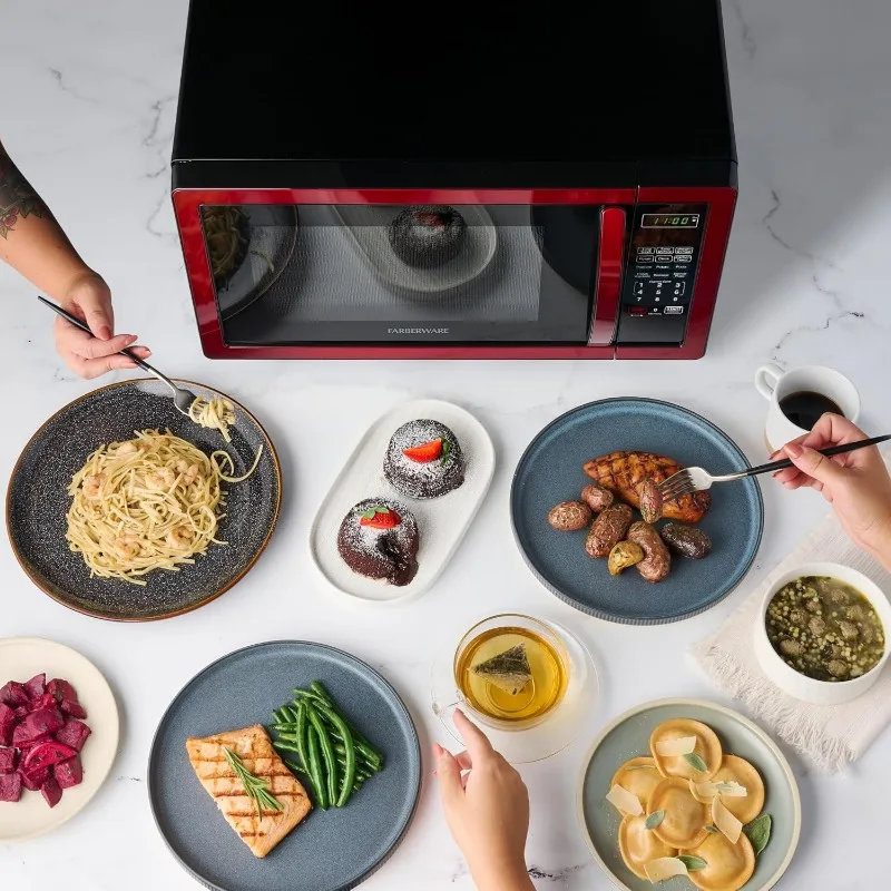 Farberware Countertop Microwave 1000 Watts, 1.1 cu ft. Microwave Oven With LED Lighting and Child Lock - Easy Clean Metallic Red 5