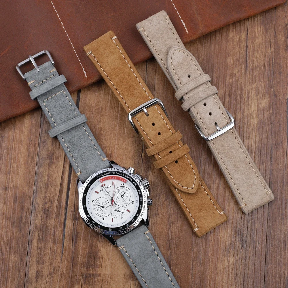 Luxury Handmade Suede Leather Watchband - Vintage Tan, Gray, Beige Strap