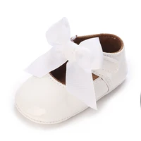 Newborn Bow Princess Shoes Soft Leather Anti Slip Rubber Sole Baby Walking Shoes White Girls Outdoor Small Leather Shoes 6