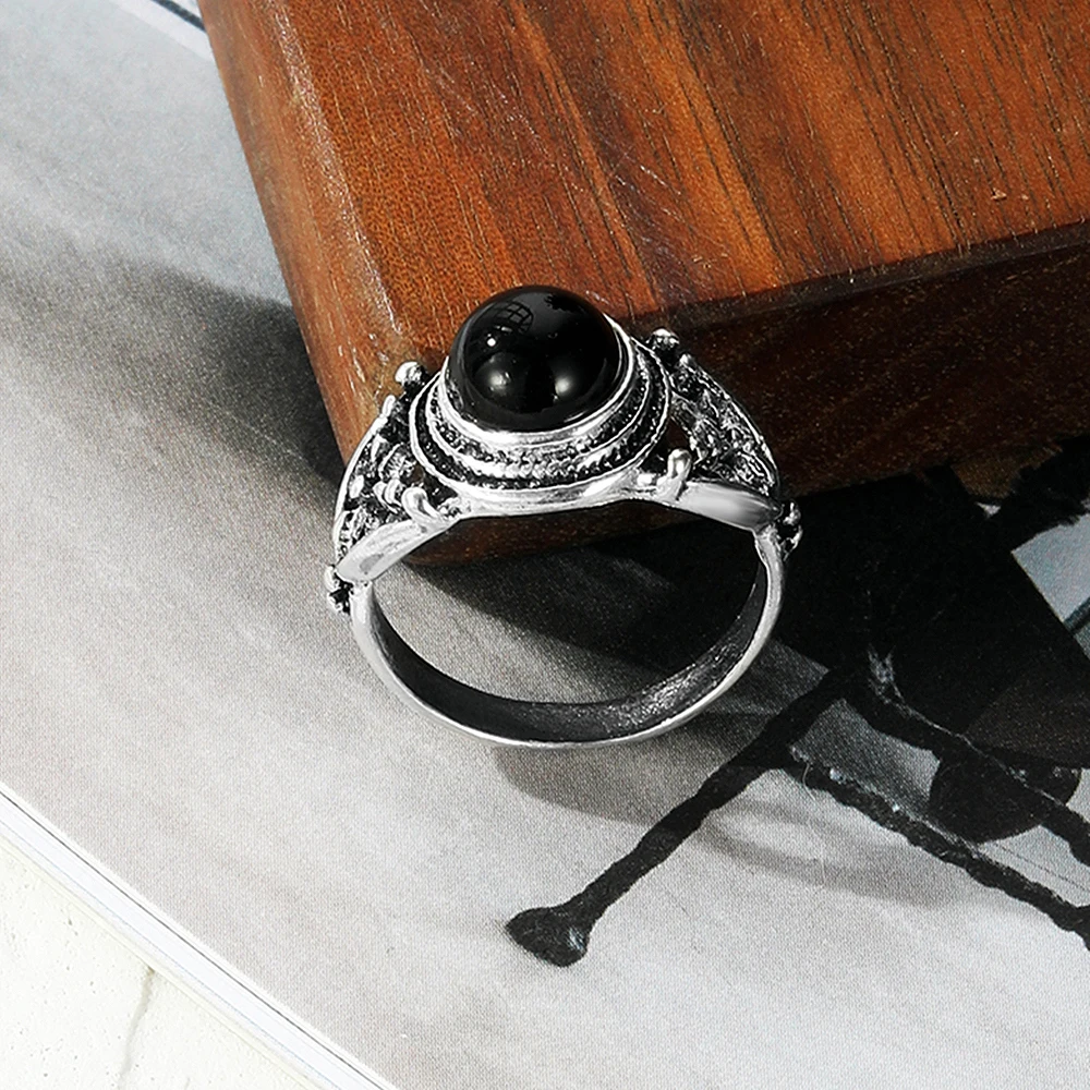 Kinfolk Silver Color Black Bead Rings For Men Unisex Vintage Alloy Finger Rings Punk Hiphop Jewelry Charistmas Party Gifts 2022