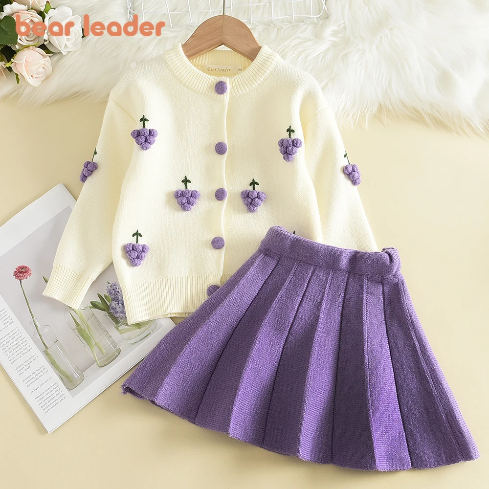 Bear Leader Baby Girls Clothes Set Autumn Winter Cartoon Grape Clothing Set New Kids Knitted Sweet Outfit Children Clothes Suit kids clothing set,girls clothing set