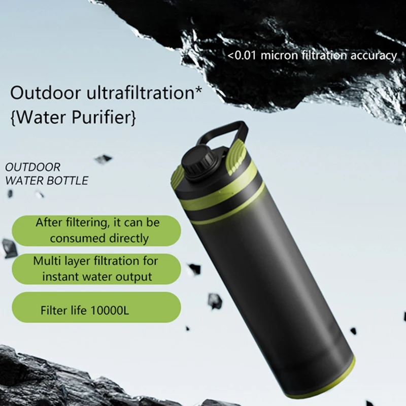 Water Purifier Bottle With Filter For Hiking, Camping, Survival, Travel-ABS Material, Portable Outdoor Water Filter-N58
