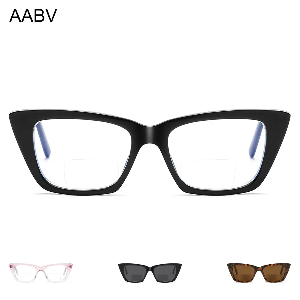

AABV Cat Eye Blue Light Bifocal Reading Glasses Women Computer Diopter Presbyopic Magnifying Prescription Readers 6010