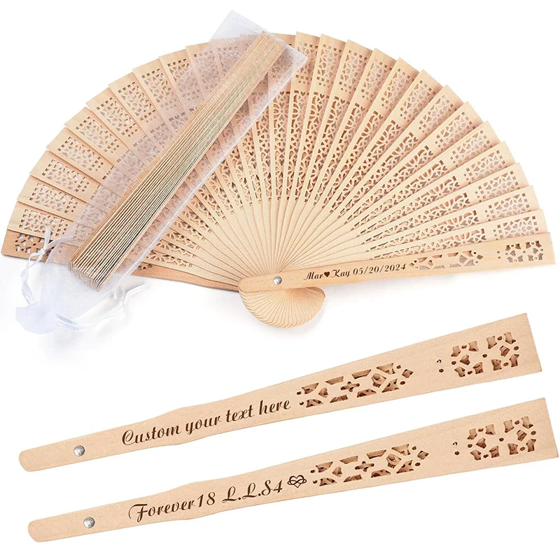 Customized Wood Folding Hand Wedding Fans 20/60PCS