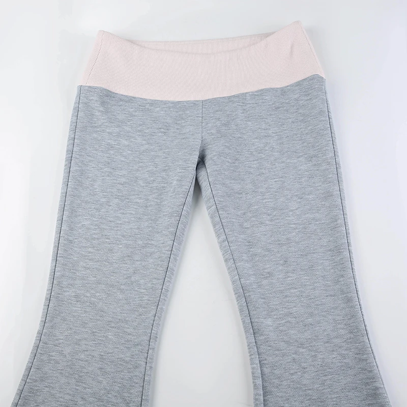 Contrast Patchwork Low Waist Y2K Flared Pants For Women Gray Slim Casual Jogging Sweatpants Black Streetwear