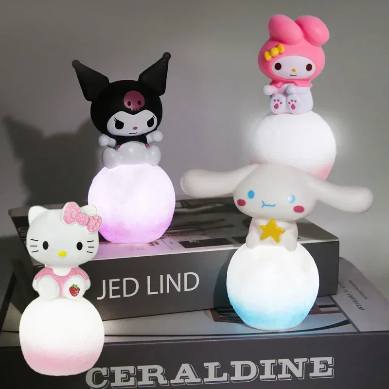 

4Pcs Sanrio Night Light Kawaii Cinnamon Kitty Kuromi Melody Anime Figures Lamp Bedroom Light Room Decoration Children Toy Gift