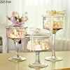 Minimalist European Tall Clear Glass Jar Cake Pan Candy Pots Tea Caddy Desk Decoration Dried Fruit Dessert Storage Jars with Lid 1