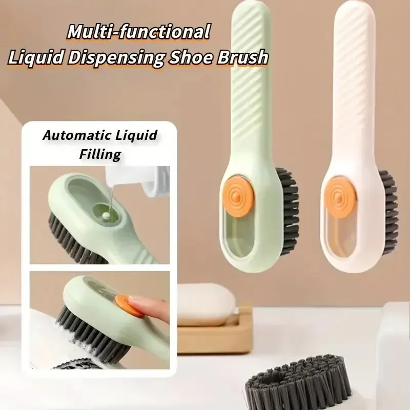 Liquid Fill Shoe Brush Ultifunctional Automatic Soft Bristles Deep Cleaning Household Laundry Clothes Compact Portable Press But