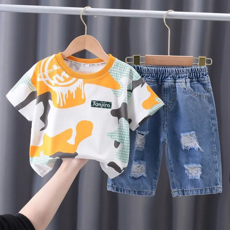 

Boys' Summer Short Sleeve Set New Handsome Children's Clothing Baby Summer Boys' Clothing 1--7 Years Old