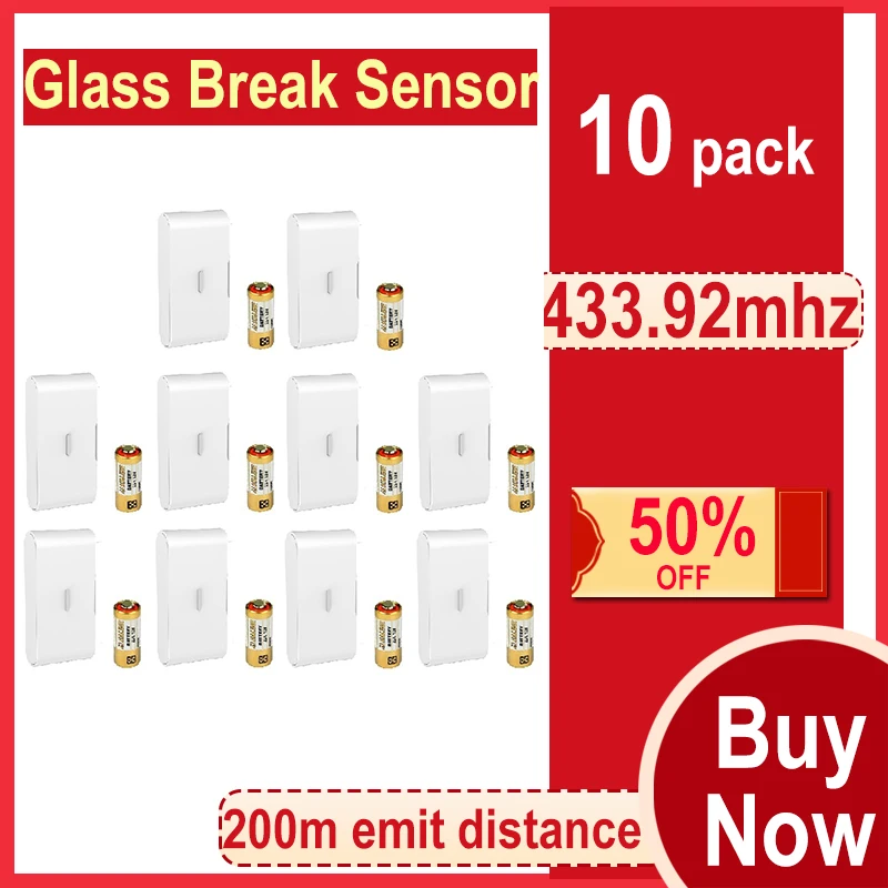 10pcs 433MHz Wireless glass vibration sensor break detector with baterry for security home WiFi gsm alarm system 433mhz wireless water leakage detector home security alarm security protection sensor work with wifi gsm alarm panel