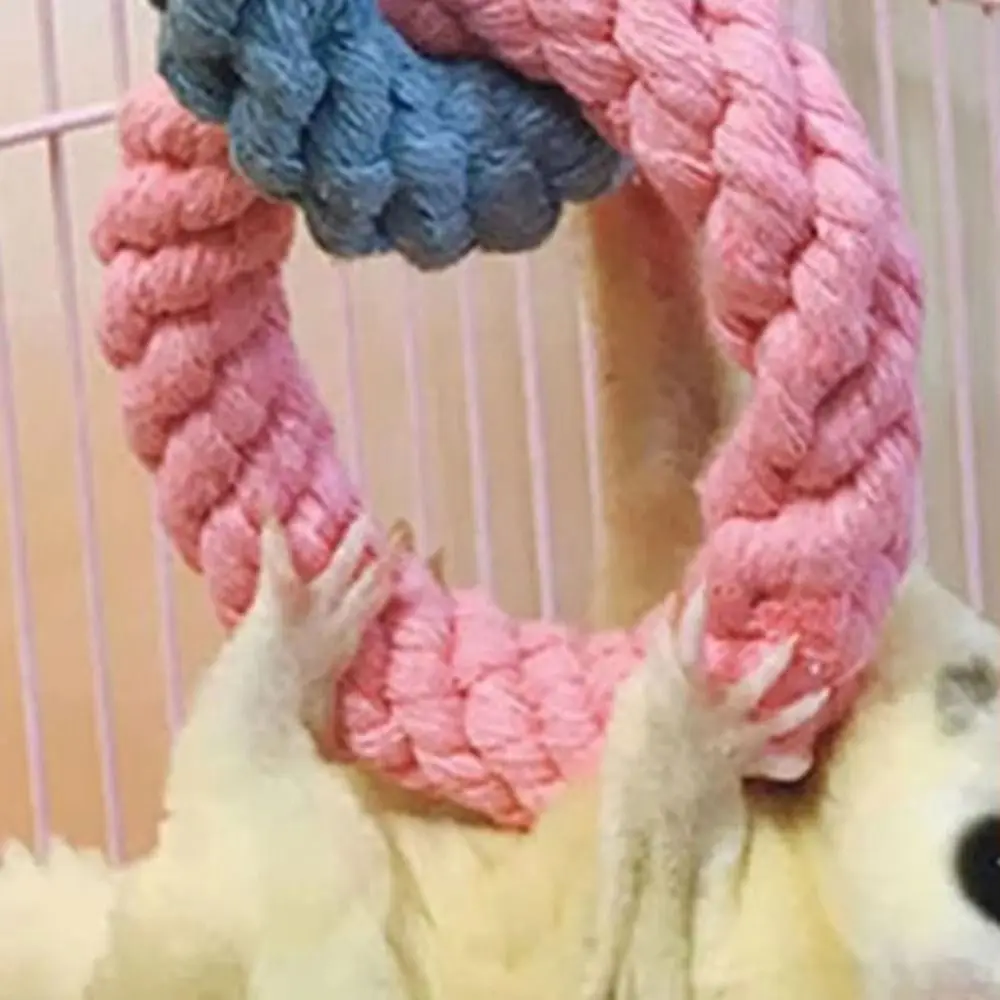 DIY Hamster Climbing Rope Toys Handcrafted Colorful Bird Rope Swing Triple Ring Cotton Rope Hanging Swing Cage Teething