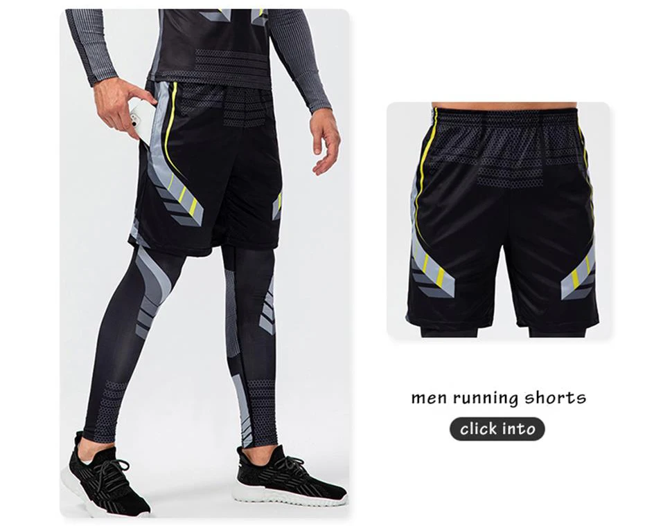 Quick-drying Men Running Tights Pants Compression Print Basketball Training Leggings Elastic Gym Clothing Men Workout Sportswear