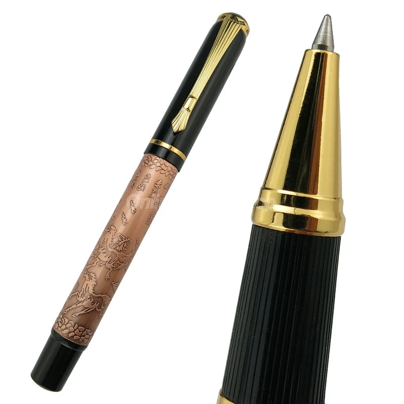 Baoer 507 Metal Red Bronze Ancient Eight Running Horses Roller Ball Pen Gold Trim Refillable Office School Writing Accessory tarzan economics eight principles for pivoting through disruption