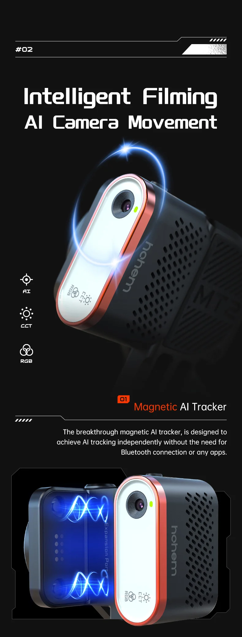 Description Picture 6 of itemHohem iSteady MT2 Handheld Gimbal Stabilizer With Fill Light AI Track 4-in-1 For Mobile Phone Card Action Camera Micro single