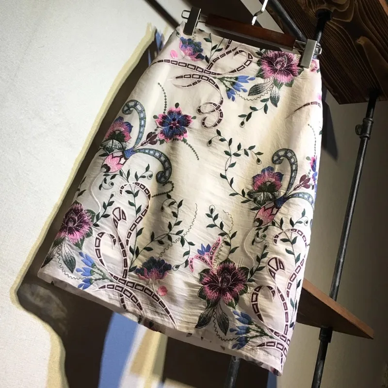 

Женская Жаккардовая юбка с вышивкой, элегантная кружевная французская винтажная офисная юбка с высокой талией для работы
