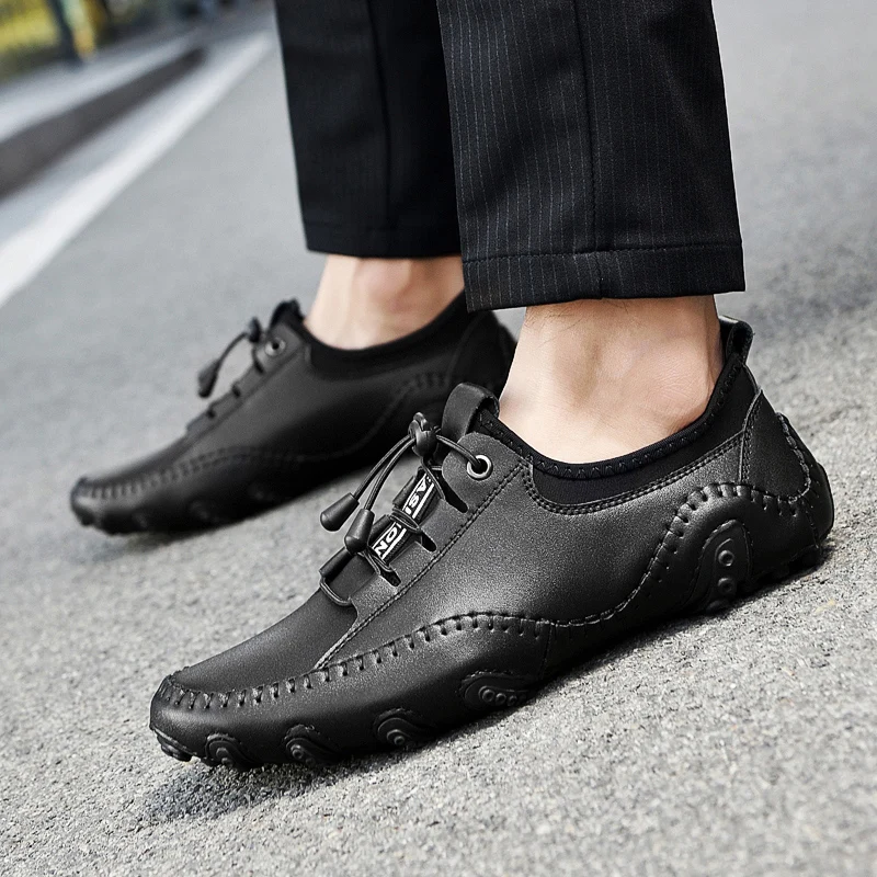 Casual Shoes Men Leather Sneakers Summer Breathable Men's Shoes Fashion Driving Plus Size 38-47 Flats Trainers