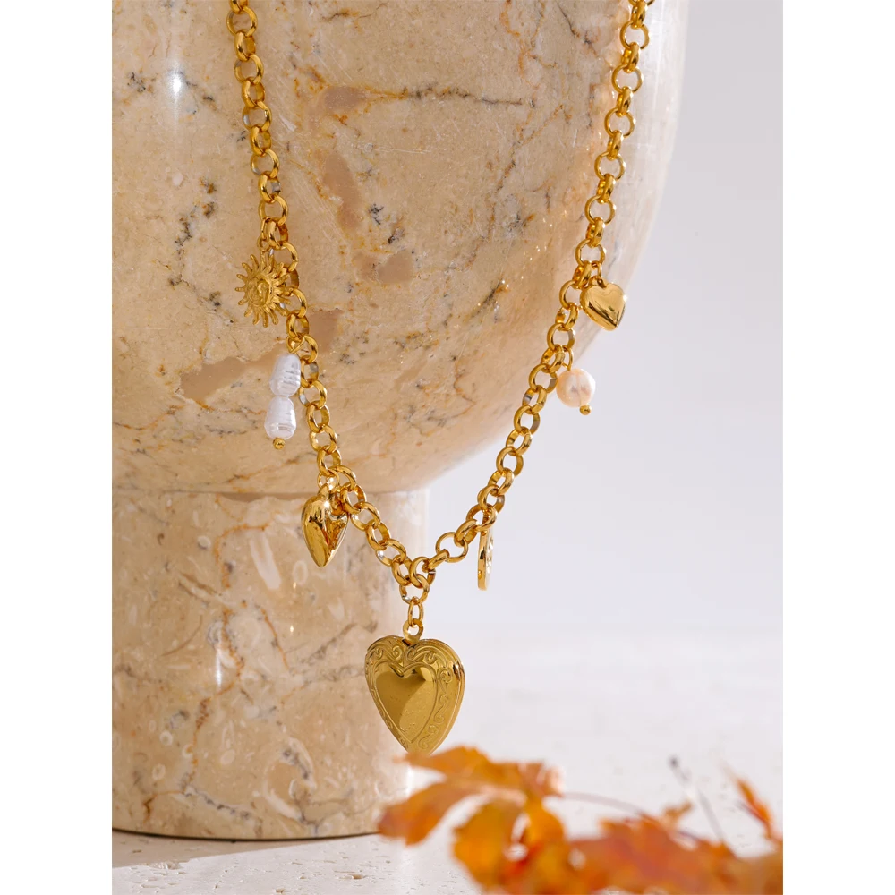 Natural Pearl Necklace Stainless Steel Collar Golden