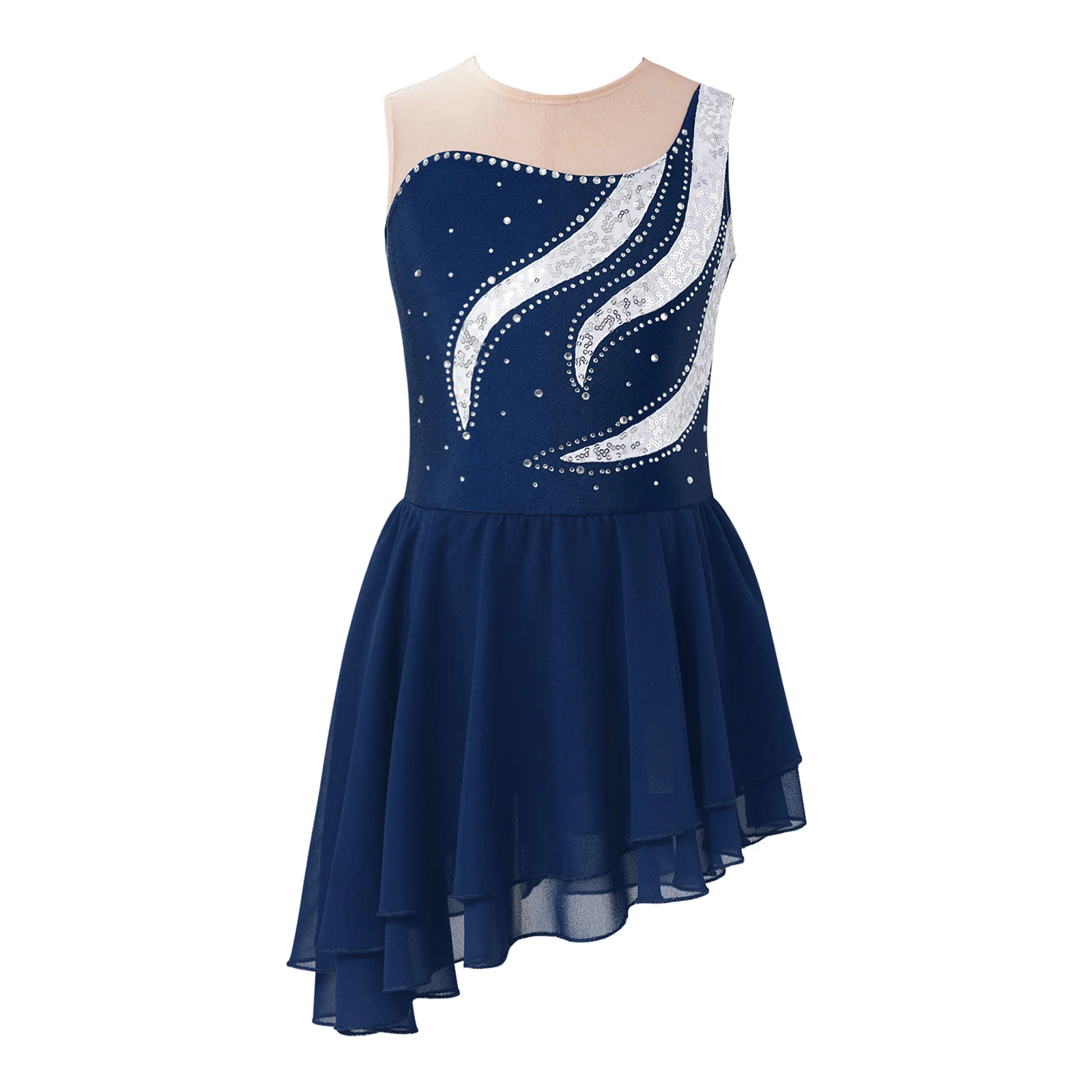 thumbnail image 1 of Traje de patinaje artístico con lentejuelas y diamantes de imitación para niñas, sin mangas, ajustado, Ropa de baile lírico de Ballet, vestido de Ballet Gymantics, 1 of 5