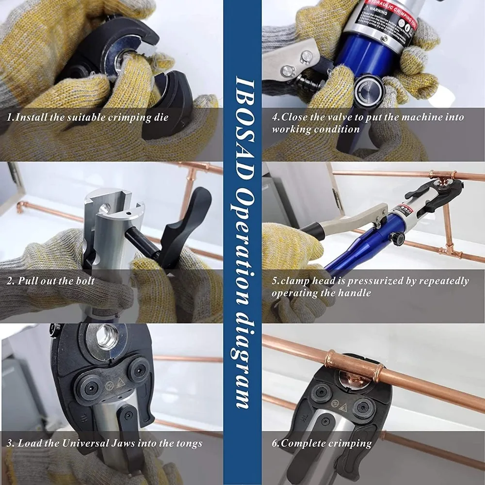 Copper Tube Fittings Hydraulic Pipe Crimping Tool with 1/2 inch,3/4 inch and 1 inch Jaw Copper Pipe Propress Cri 4