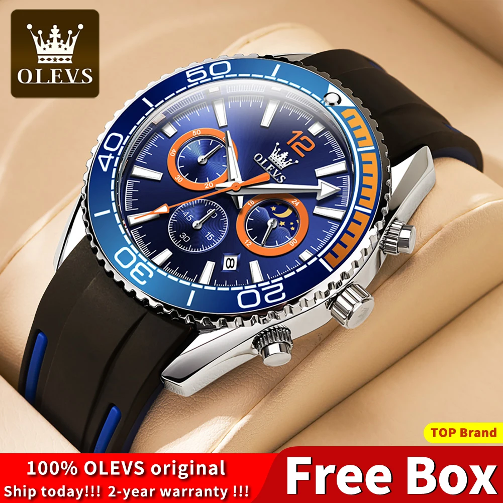Olevs Orologio Al Quarzo Da Uomo Impermeabile Sport Moonswatch Nottilucente Affari Cinturino In Silicone Orologi Per Uomo Fasi Lunari Orologio Da Pols