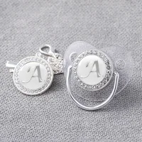 Baby Personalized Pacifier Clips Newborn Luxury Pacifiers Holder Letter Silver Bling Infant Transparent Silicone Nipple Bpa Free 1