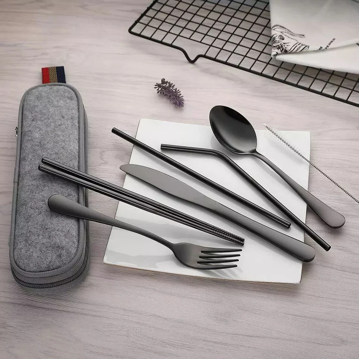Cutlery Set 8PCS Portable Tableware Single Box Suitable For Outdoor Picnic Travel Students Chopsticks Fork Spoon Knife