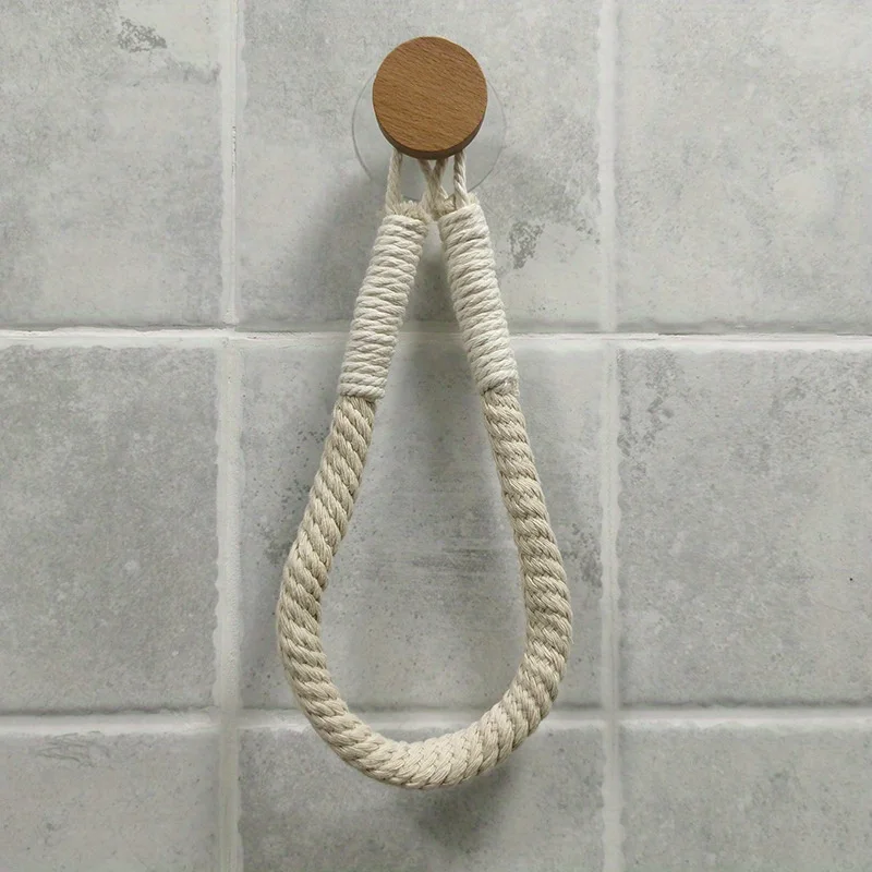 1PC Simple Hemp Rope Toilet Paper Holder, Bathroom Tissue Storage Rack, Non Perforated Hand Woven Wall Mounted Towel Rack