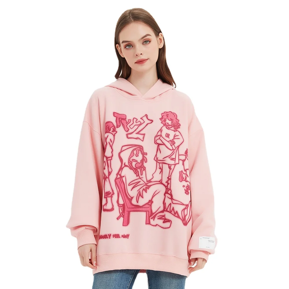 

2023 Y2K уличная одежда, розовая толстовка с капюшоном, свитшот с забавным мультяшным графическим рисунком, Осенний пуловер с капюшоном в стиле Харадзюку, хипстер в стиле хип-хоп