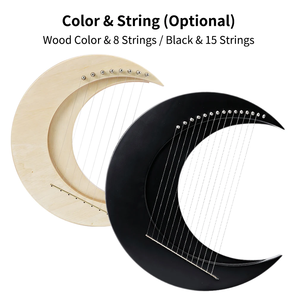 Lyre 15-string Crescent Moon Type Lyre C Key Harp Portable Steel Wire Strings Beginner Solid Wood Mini Stringed Instrument