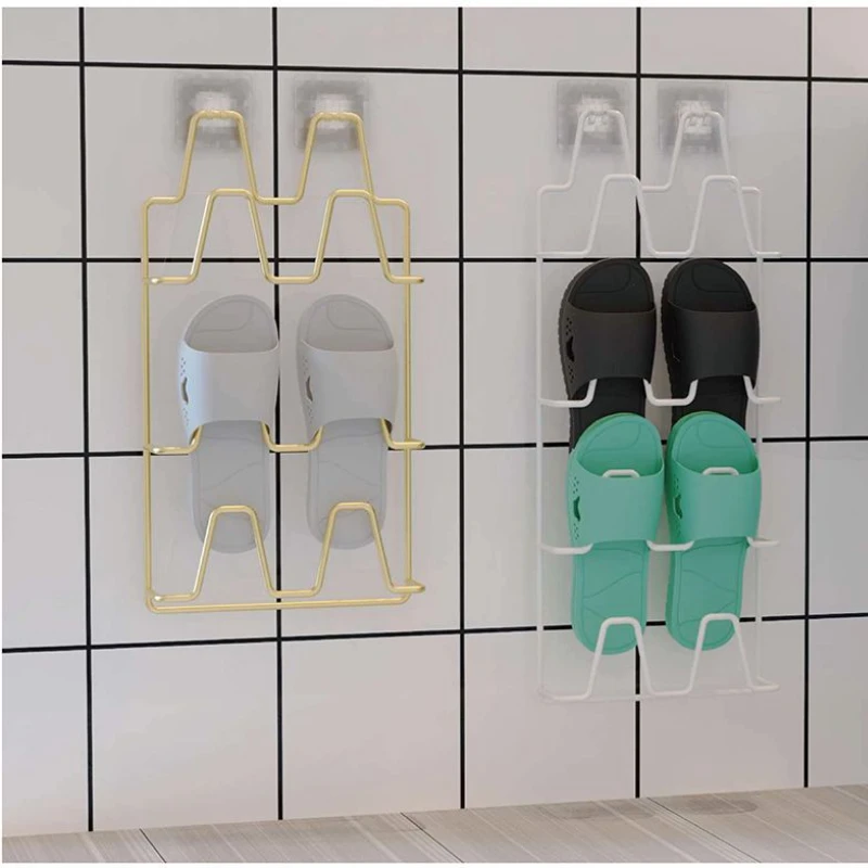 Metal Waterproof Bathroom Slipper Rack Thickened Toilet Door Back Wall Drainage Storage Hooks Shoes Hangers Shelves Multilayer