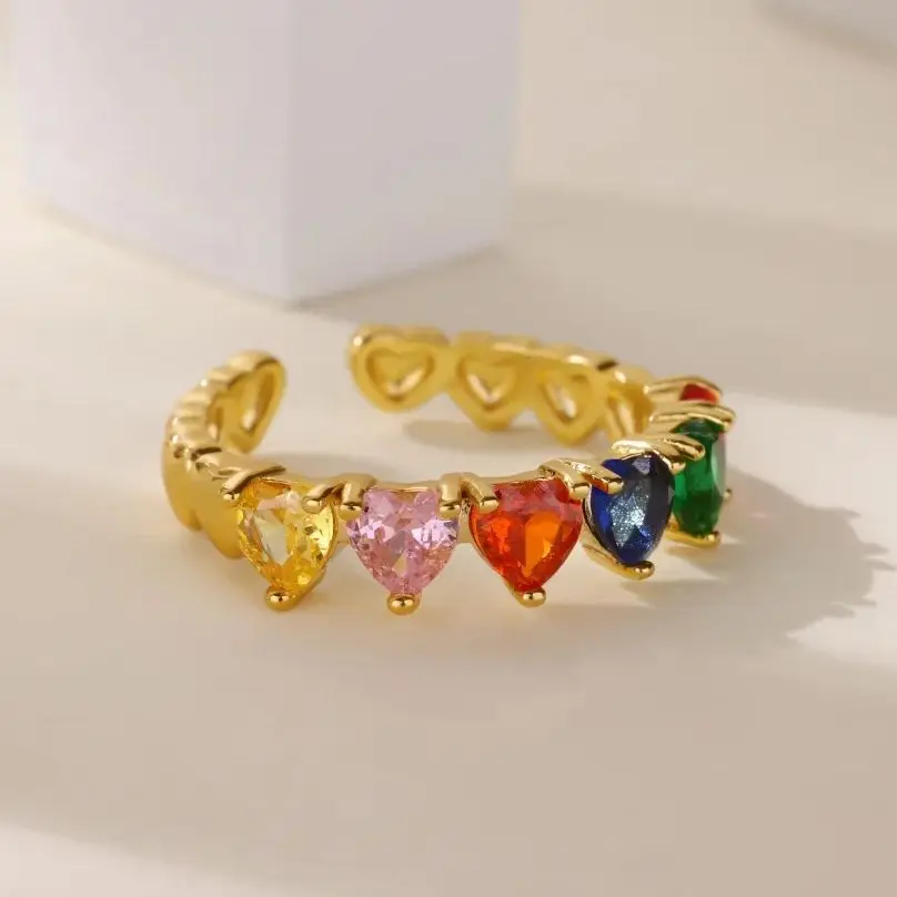 Zircon Heart Rings 18K Gold Plated Stainless Steel For Women