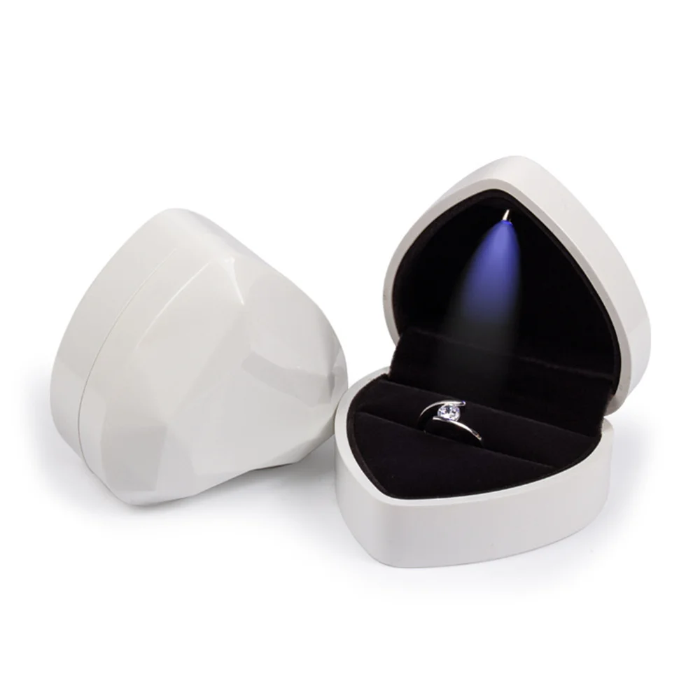 New in LED Light Jewelry Box Ring Earrings Earnail Pendant Organizer Imitation Leather Velvet Decorative Gold Frame Storage Box