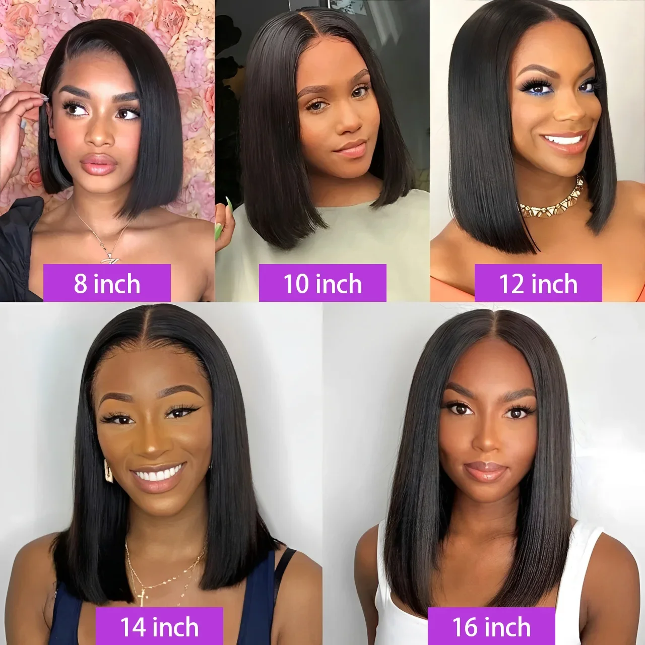 13x4 Short Bob Straight Transparent Lace Front Wig 200% Density 100% Human Hair Pre Plucked Wigs For Black Women 14 16 Inch