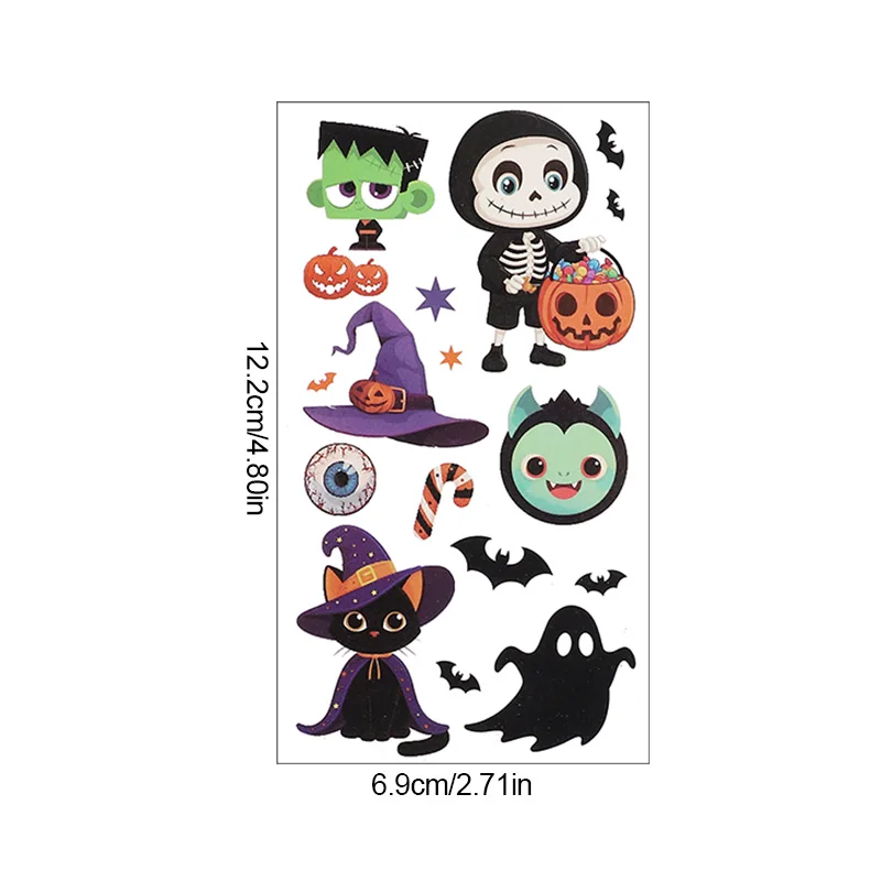 10pcs Halloween Tattoo Stickers Cartoon Pumpkin Ghost Bat Spider Temporary Sticker Kids Birthday Party Favors Boy Girl Gifts