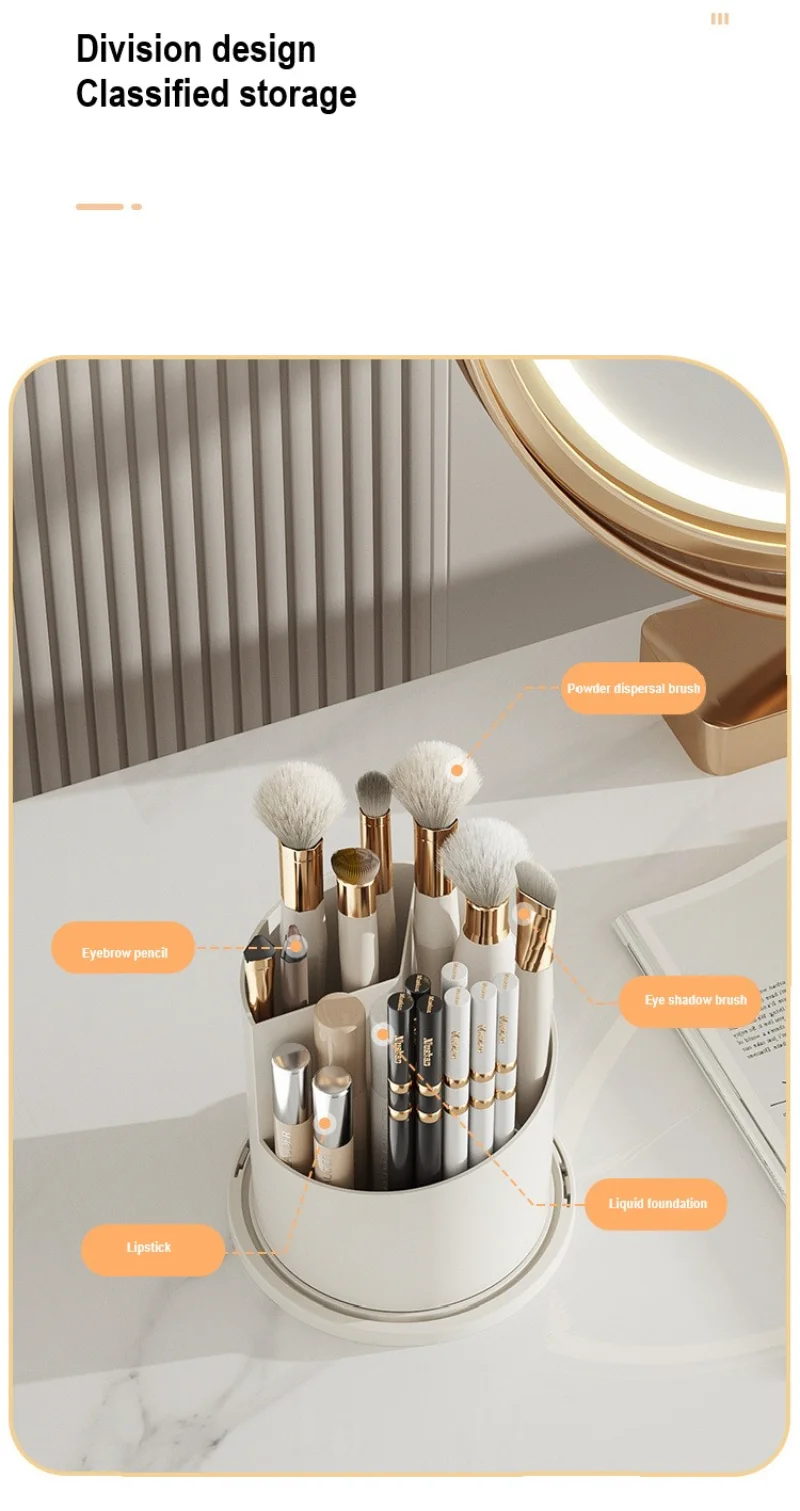 360° Rotating Makeup Brush Holder Desktop Makeup Organizer Cosmetic Storage Box Lipstick Eyebrow Pencil Holder Jewelry Container